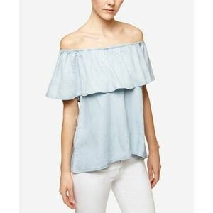Anthropologie Sanctuary Off Shoulder Top Size Small‎ Light Blue Ruffle